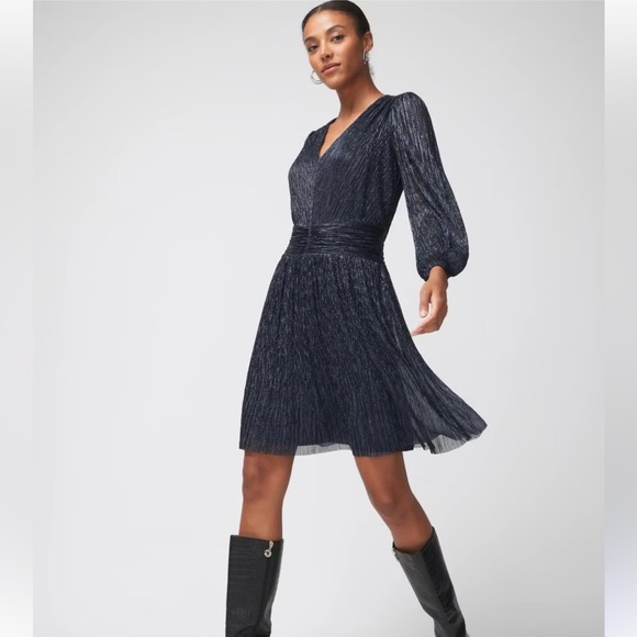 White House Black Market Blue Ruched Wrap Dress - Picture 7 of 11